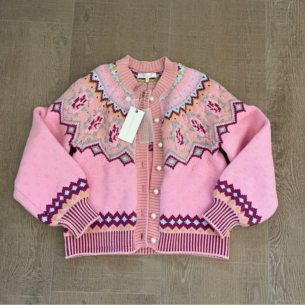 LoveShackFancy Pink and Purple Patterned Cardigan